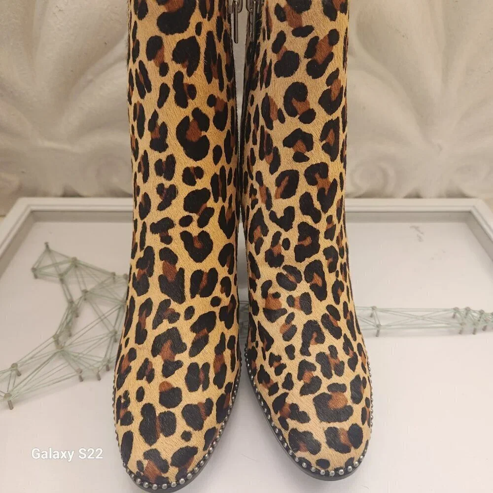 COACH Brown Drea Beadchain Leopard Block Heel Almond Toe Ankle Boots Booties 5 - Picture 12 of 14